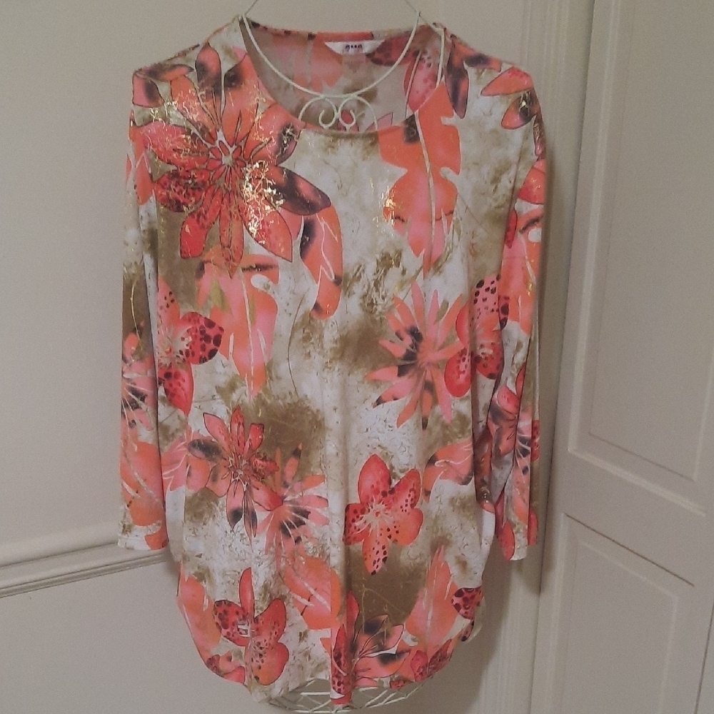Alia Floral Blouse - Coral and Olive